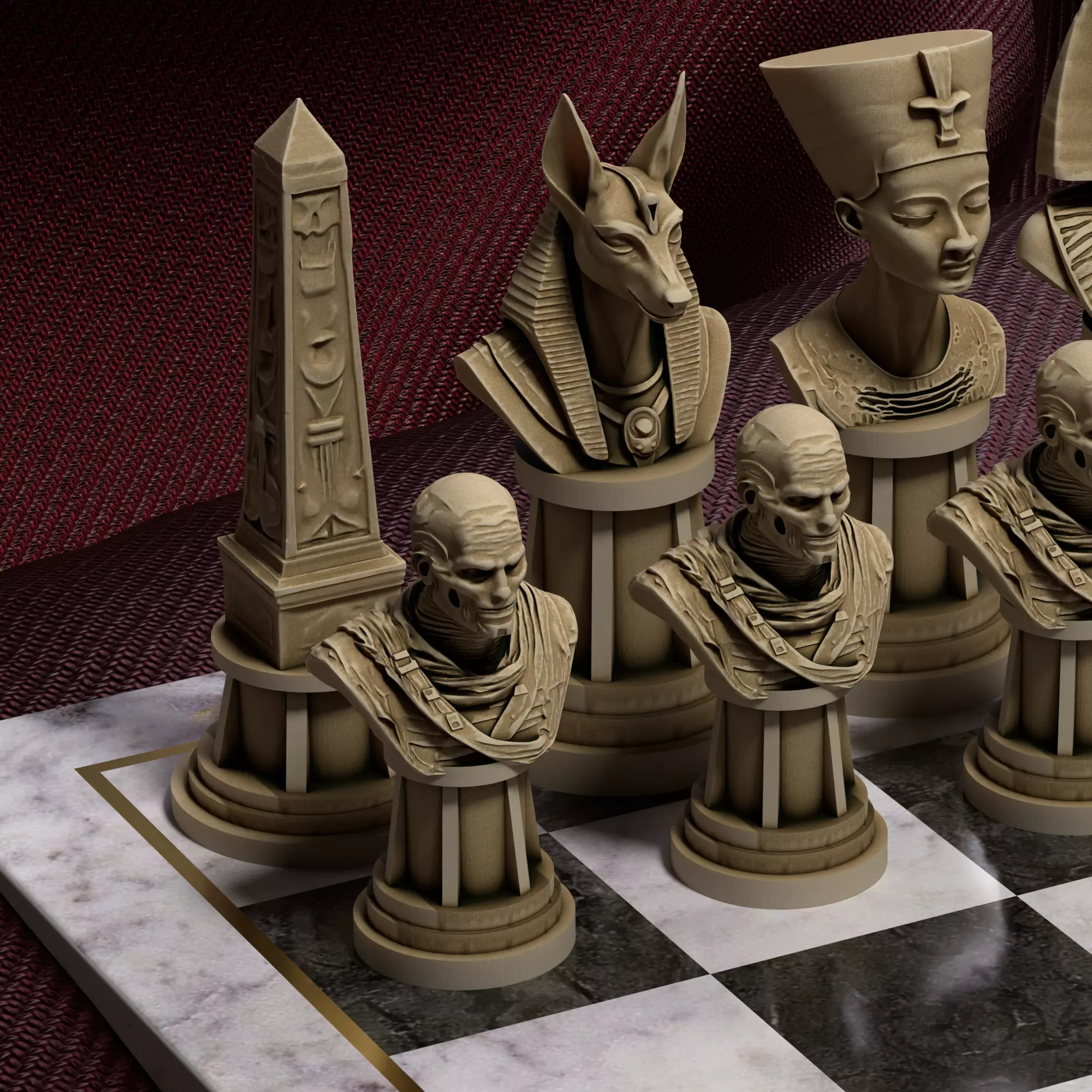 Egyptian Chess Ramses Pharaoh Nefertiti Anubis Obelisks Mummies 3D print model_18