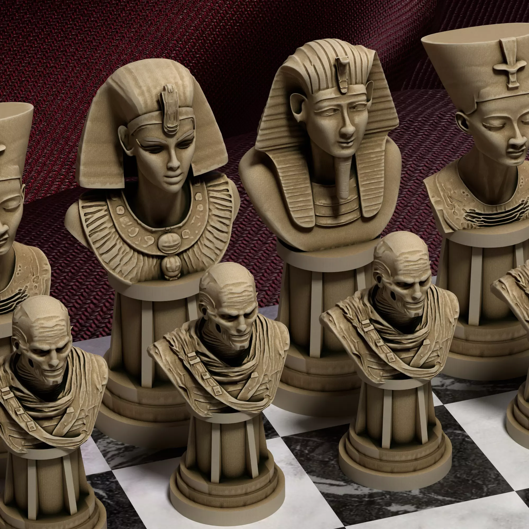 Egyptian Chess Ramses Pharaoh Nefertiti Anubis Obelisks Mummies 3D print model_22