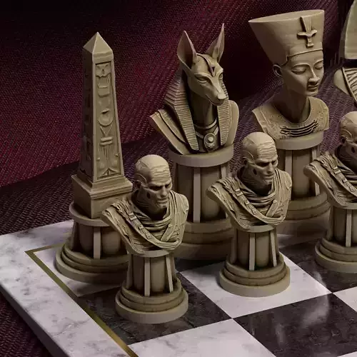 Egyptian Chess  Ramses Pharaoh Nefertiti Anubis Obelisks Mummies 3D print model