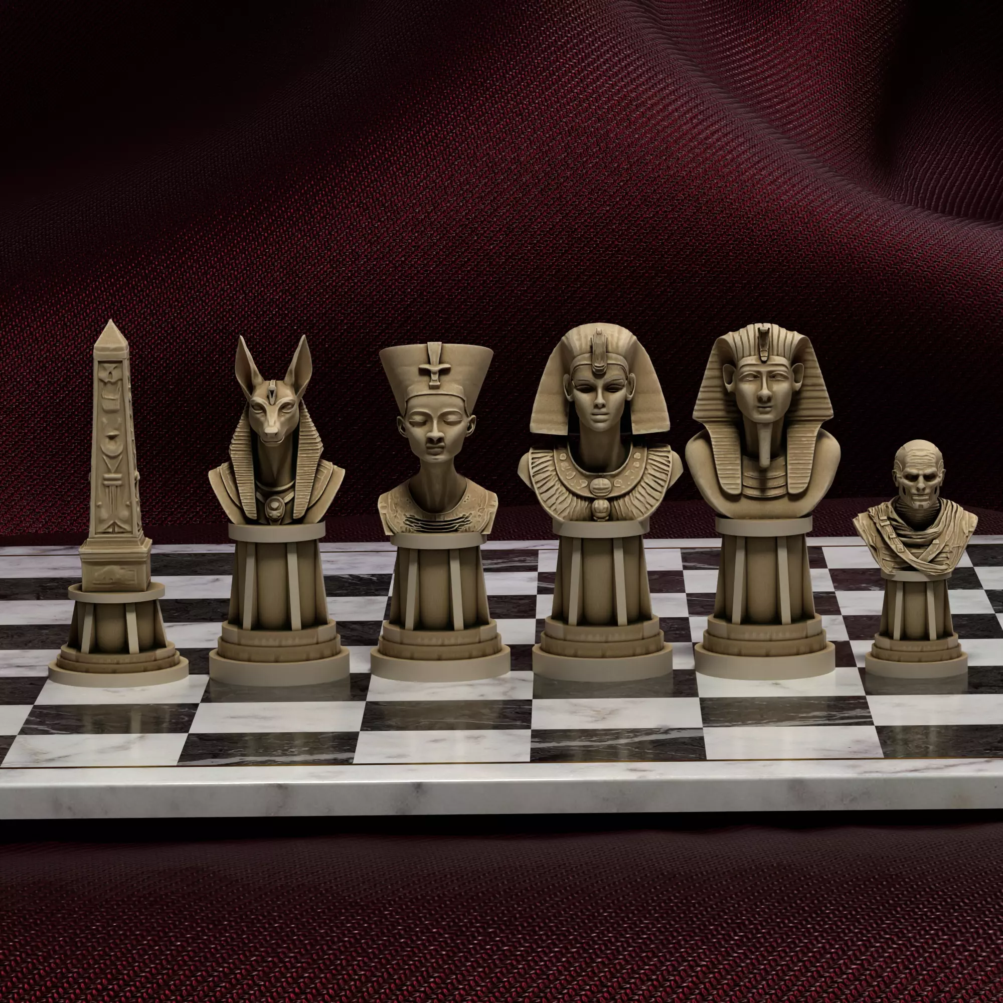 Egyptian Chess Ramses Pharaoh Nefertiti Anubis Obelisks Mummies 3D print model_29