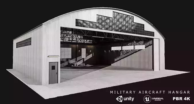 Military Aircraft Hangar 2 Types Low-poly 3D model