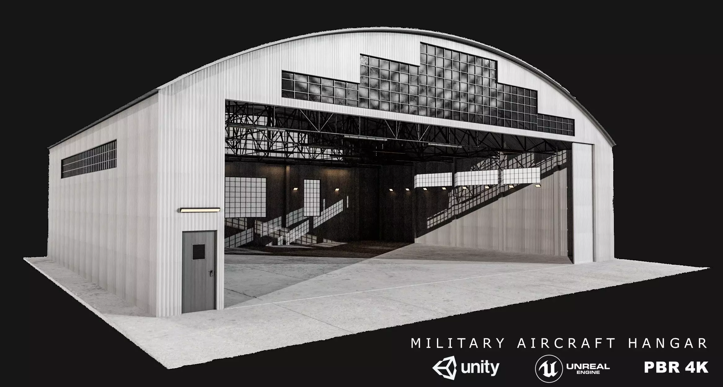 Military Aircraft Hangar 2 Types Low-poly 3D model_0
