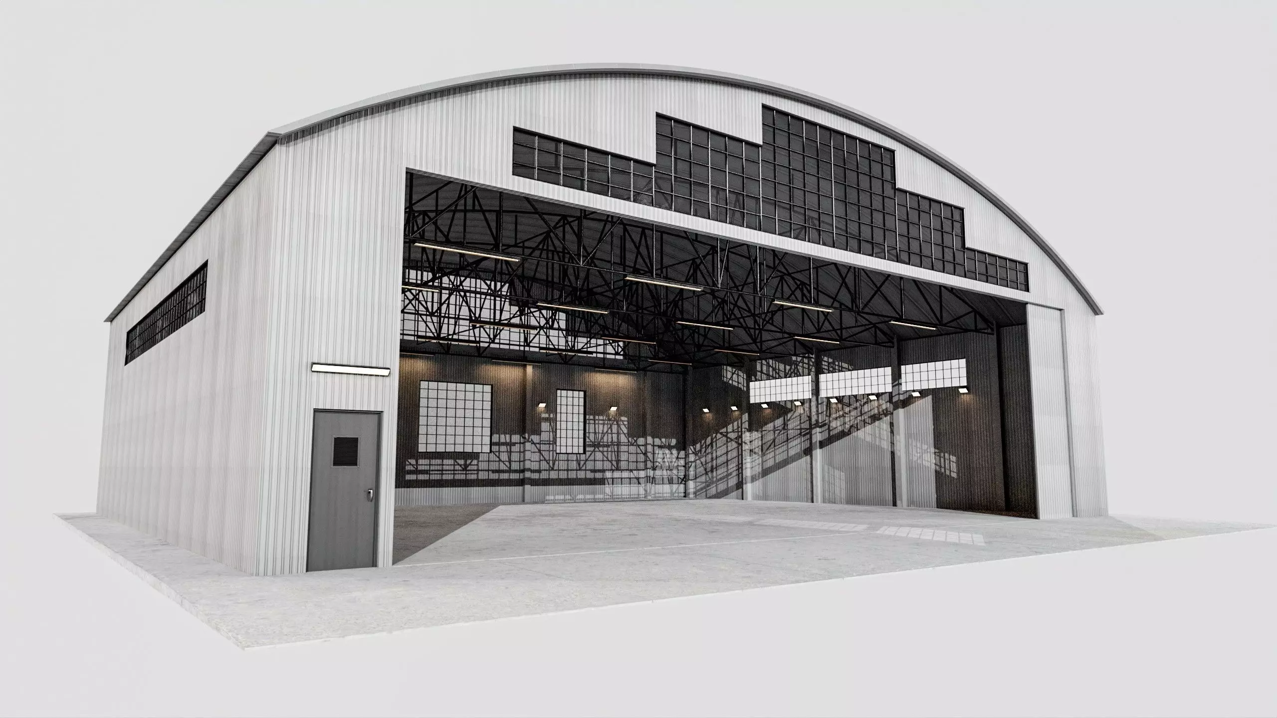 Military Aircraft Hangar 2 Types Low-poly 3D model_4