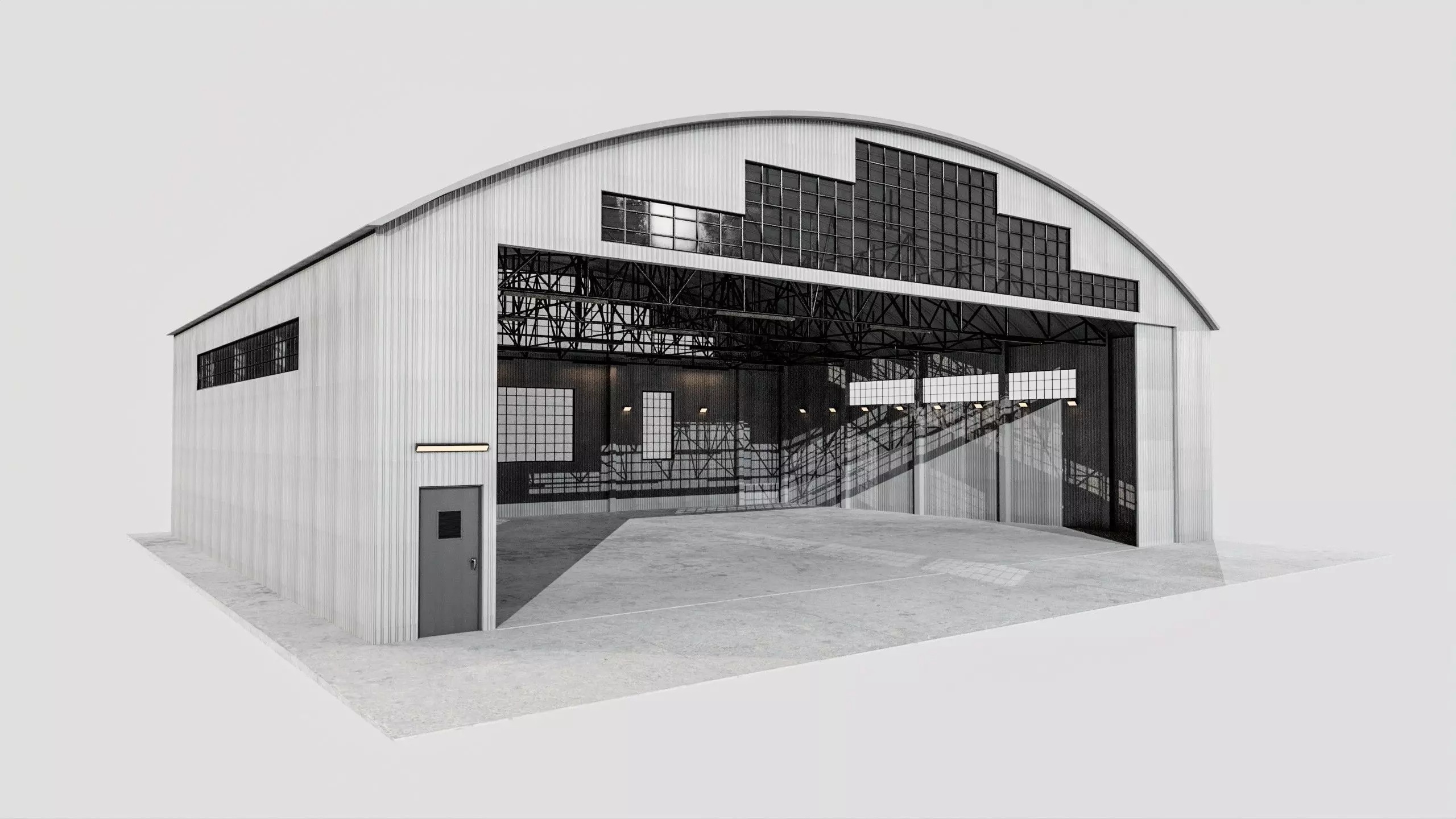 Military Aircraft Hangar 2 Types Low-poly 3D model_2