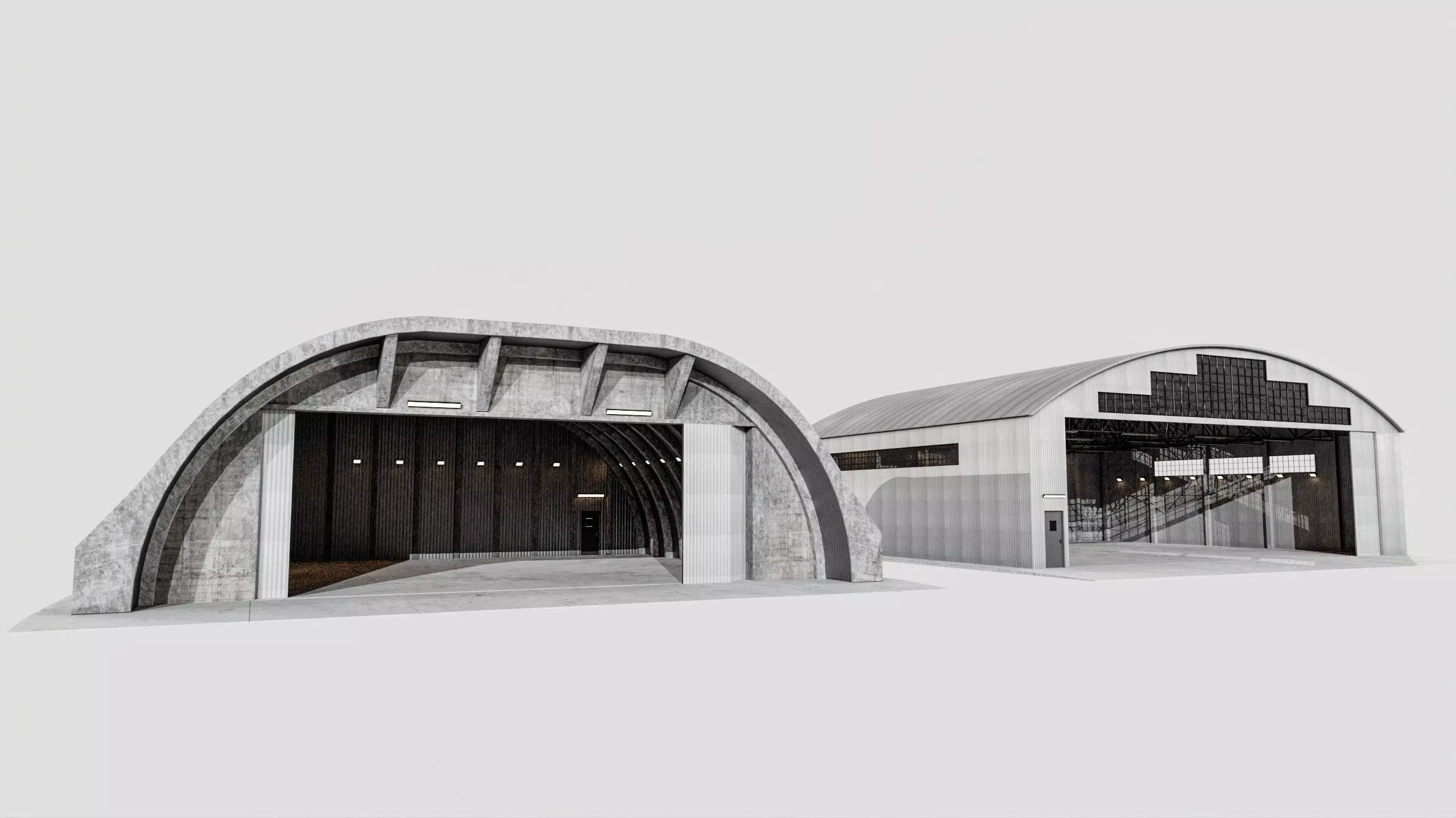 Military Aircraft Hangar 2 Types Low-poly 3D model_22