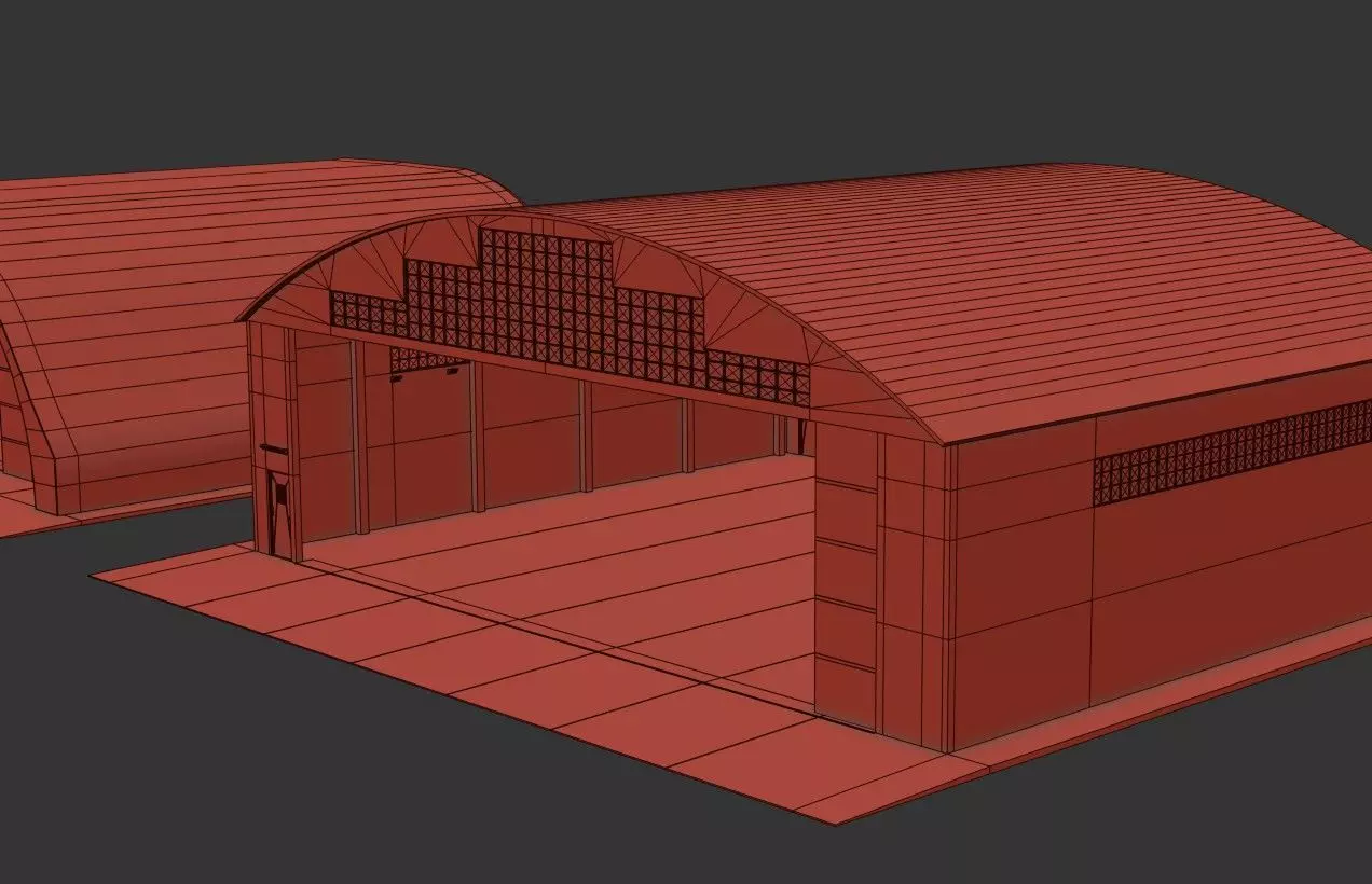 Military Aircraft Hangar 2 Types Low-poly 3D model_43