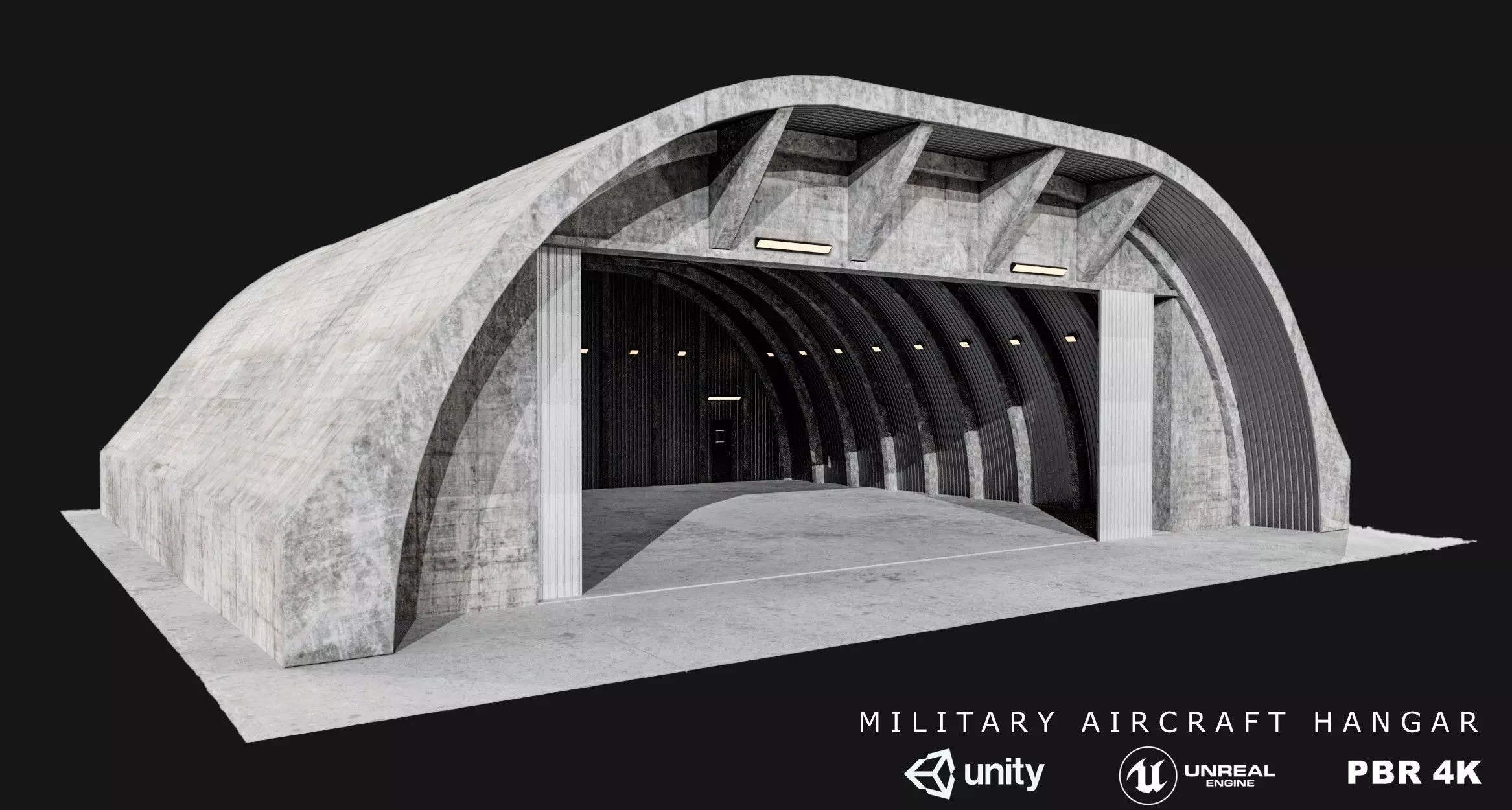 Military Aircraft Hangar 2 Types Low-poly 3D model_1