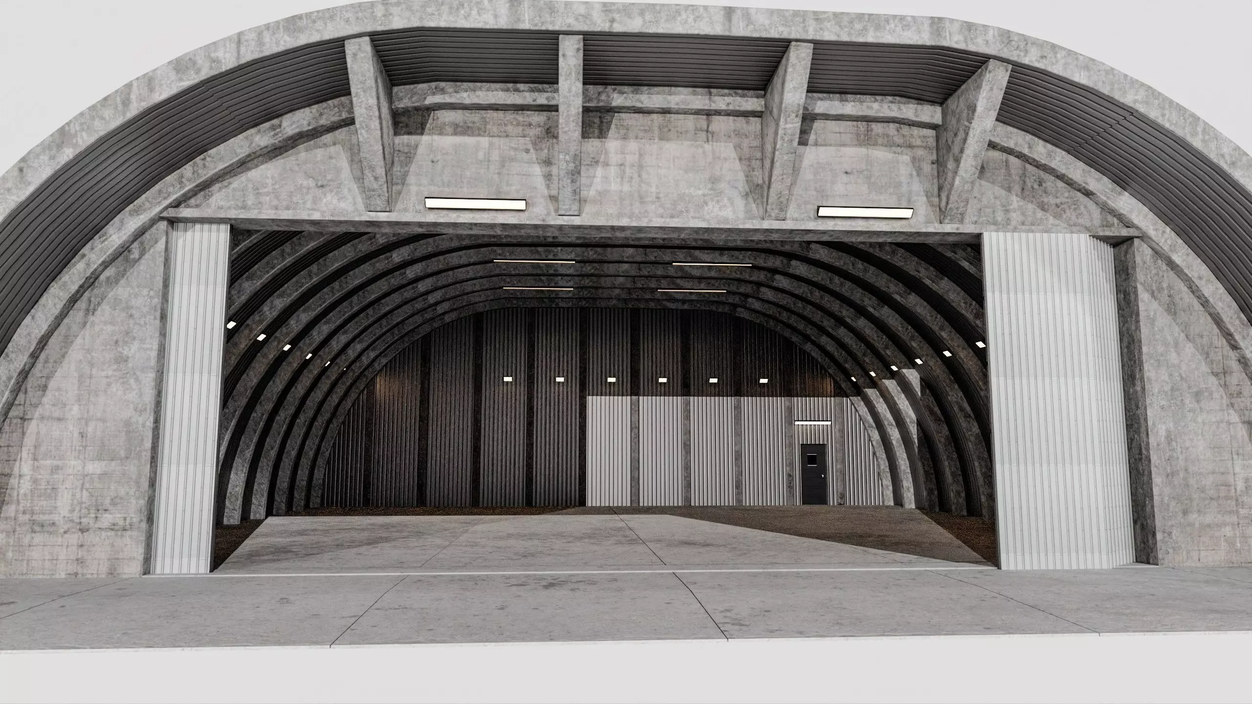 Military Aircraft Hangar 2 Types Low-poly 3D model_9