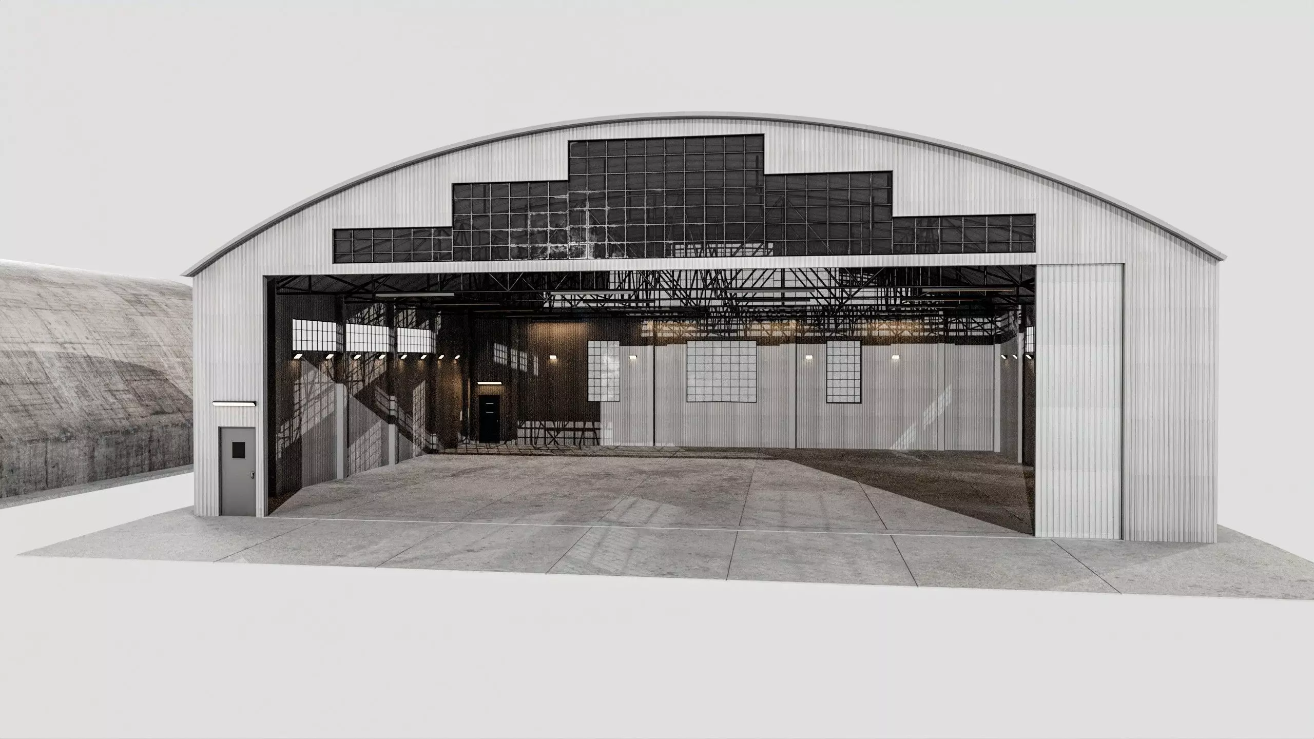 Military Aircraft Hangar 2 Types Low-poly 3D model_6