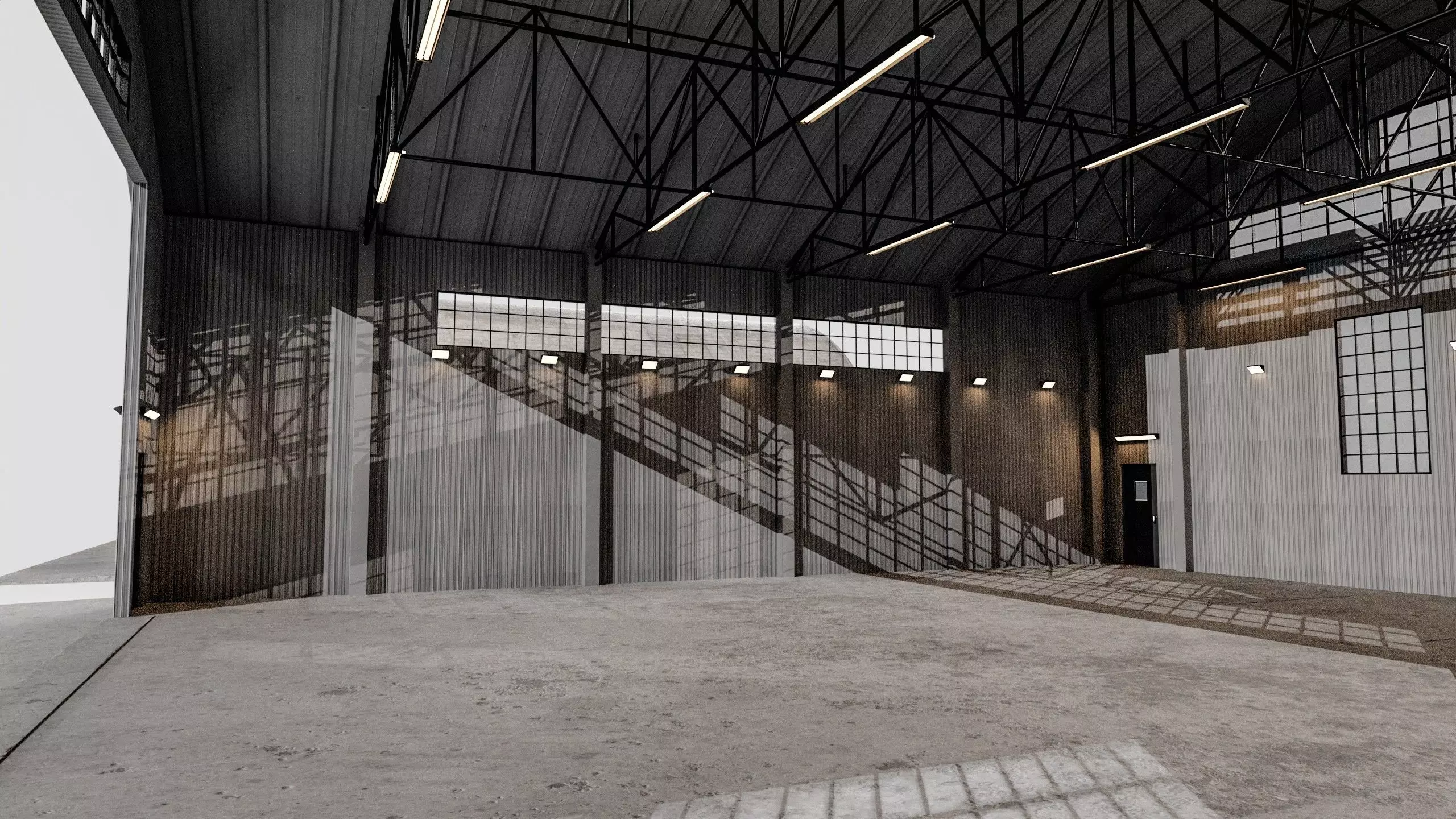 Military Aircraft Hangar 2 Types Low-poly 3D model_5