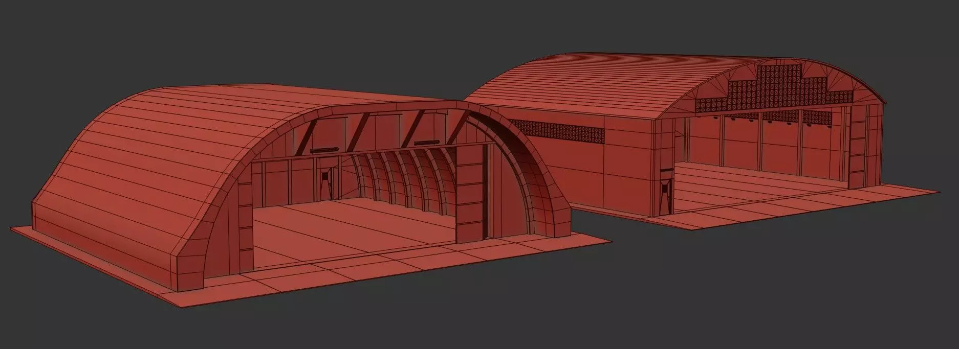 Military Aircraft Hangar 2 Types Low-poly 3D model_42