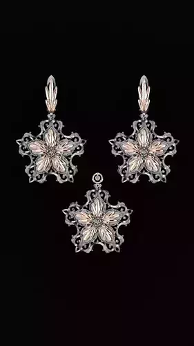 Frostine Flower Pendant and Earrings - adapted from an AI photo