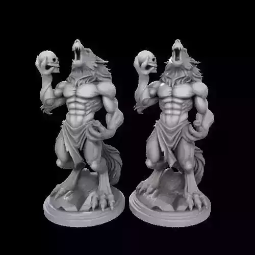1952Howling Werewolf with Skull  3D Printed Statue 3D print model