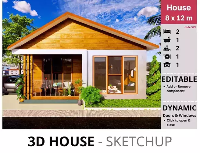 House 8x12m code 549 - Sketchup 3D model 3D model