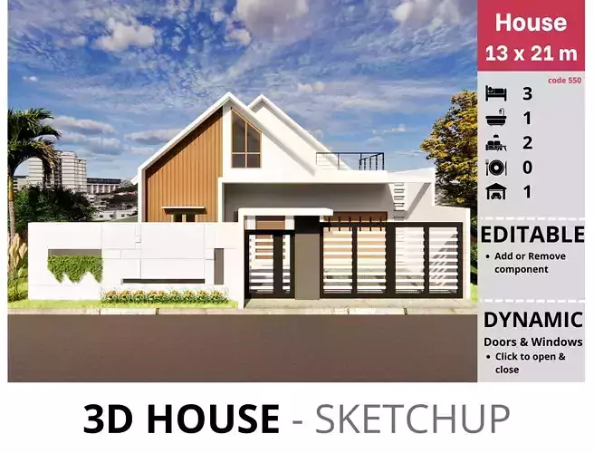 House 13x21m code 550 - Sketchup 3D model 3D model