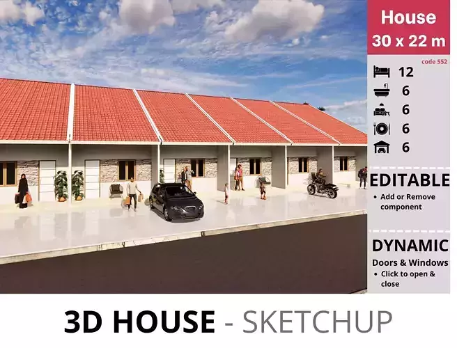 House 30x22m code 552 - Sketchup 3D model 3D model