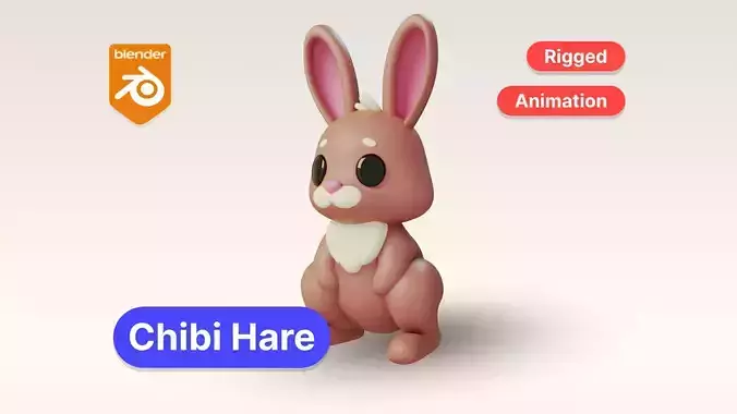Cartoon Chibi Hare 3D Model Rigged Animated Blender Ready Low-poly 3D model