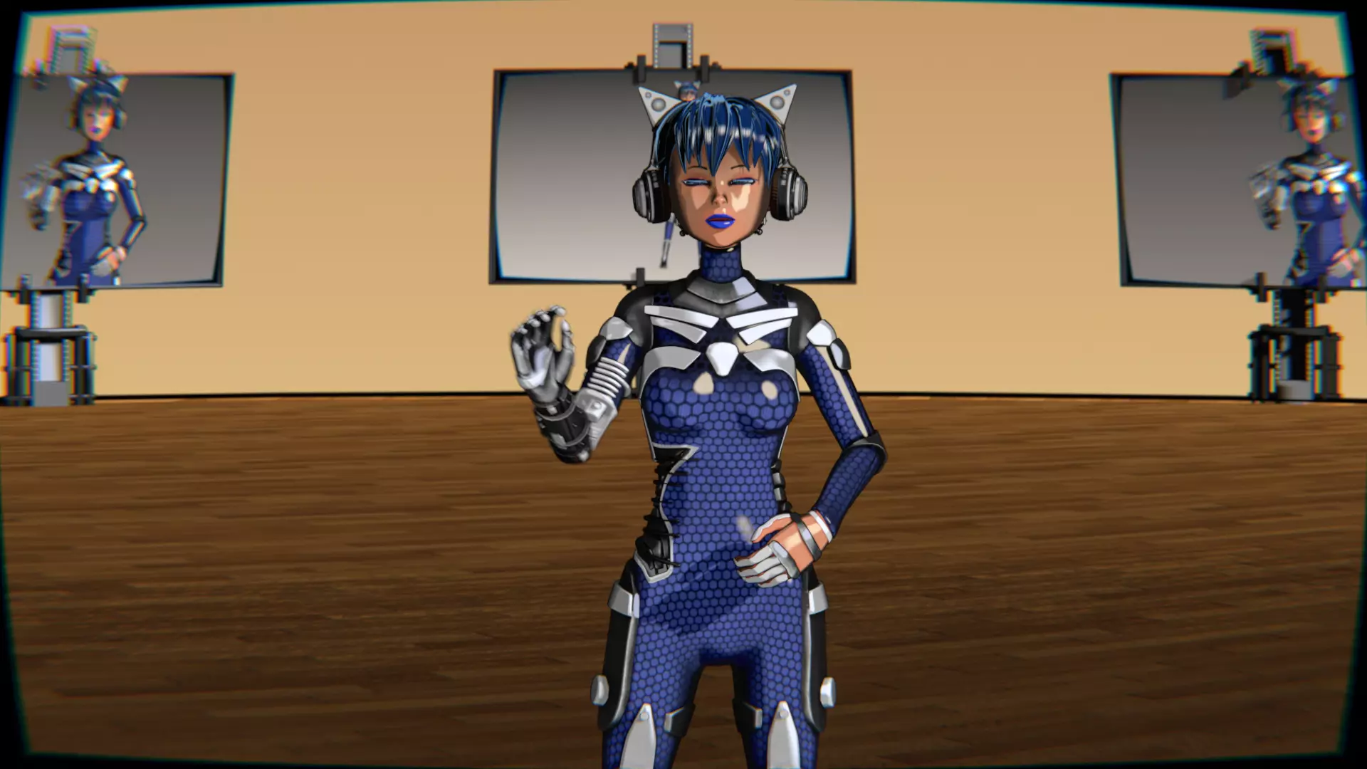 Cyberpunk Cat Ear Robotic Girl Animation Pack Low-poly 3D model_16