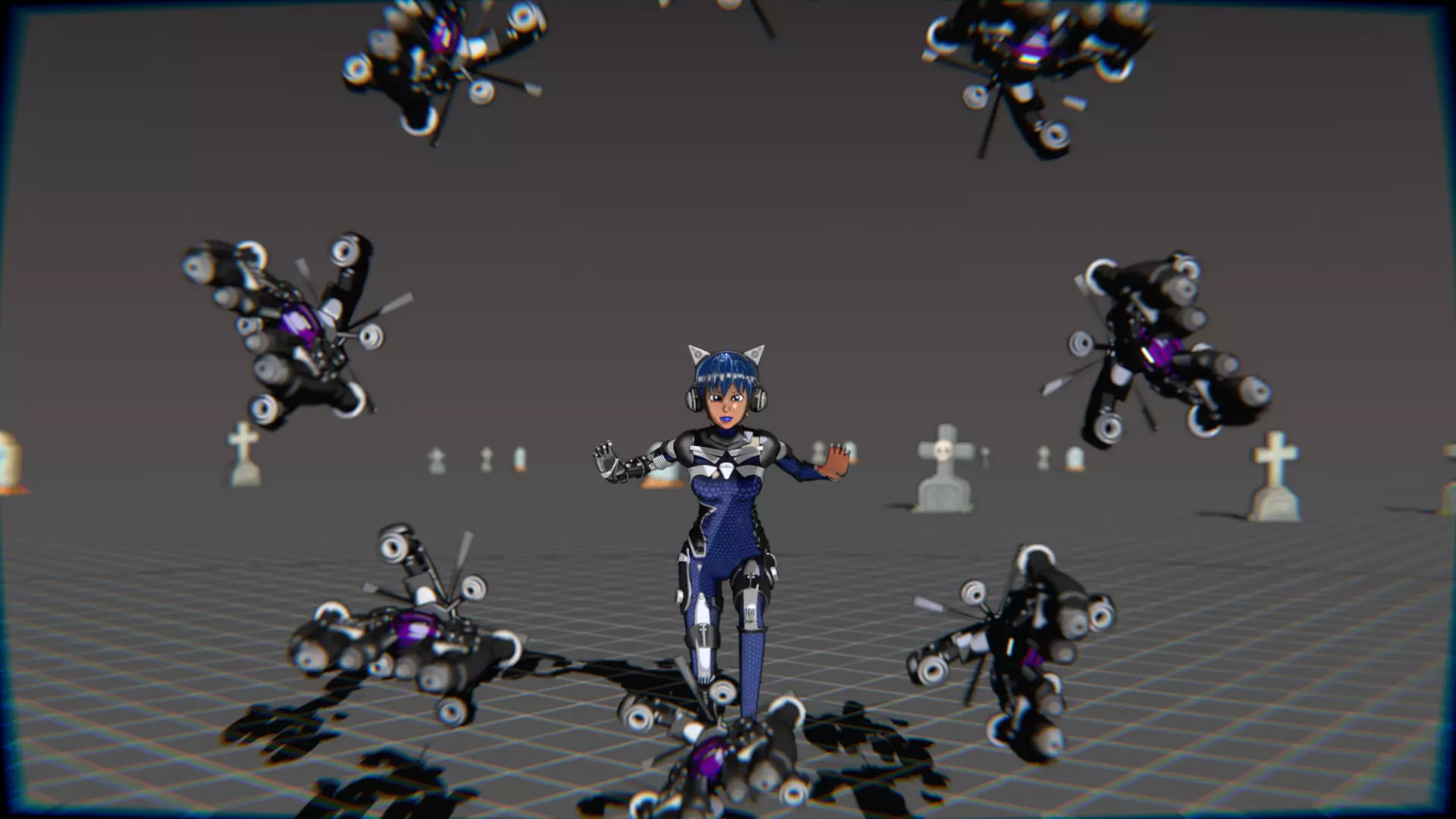 Cyberpunk Cat Ear Robotic Girl Animation Pack Low-poly 3D model_122