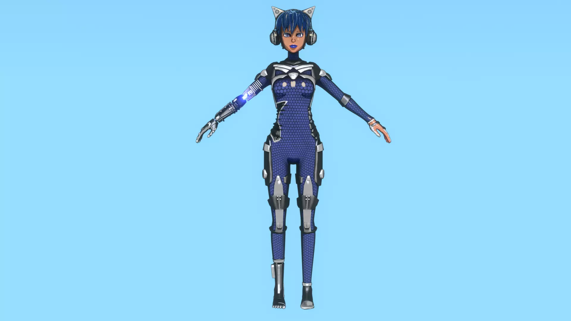 Cyberpunk Cat Ear Robotic Girl Animation Pack Low-poly 3D model_103