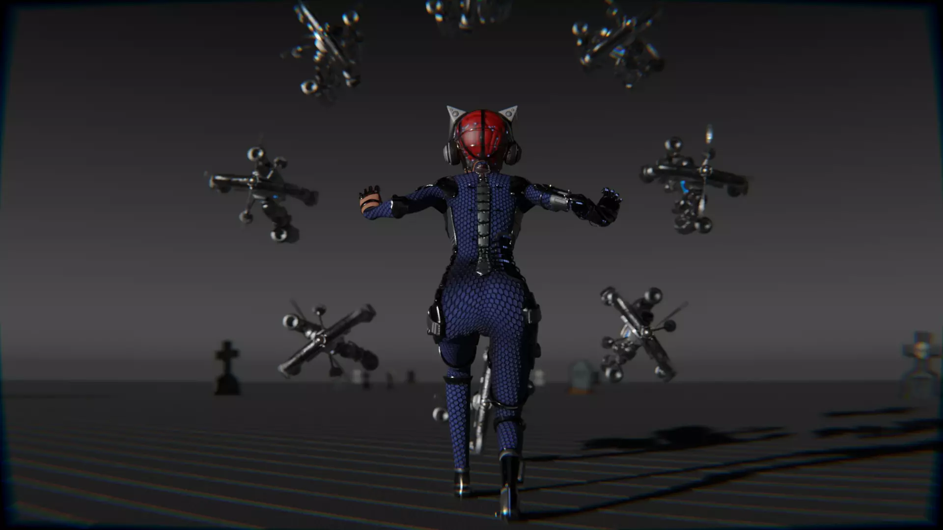 Cyberpunk Cat Ear Robotic Girl Animation Pack Low-poly 3D model_69