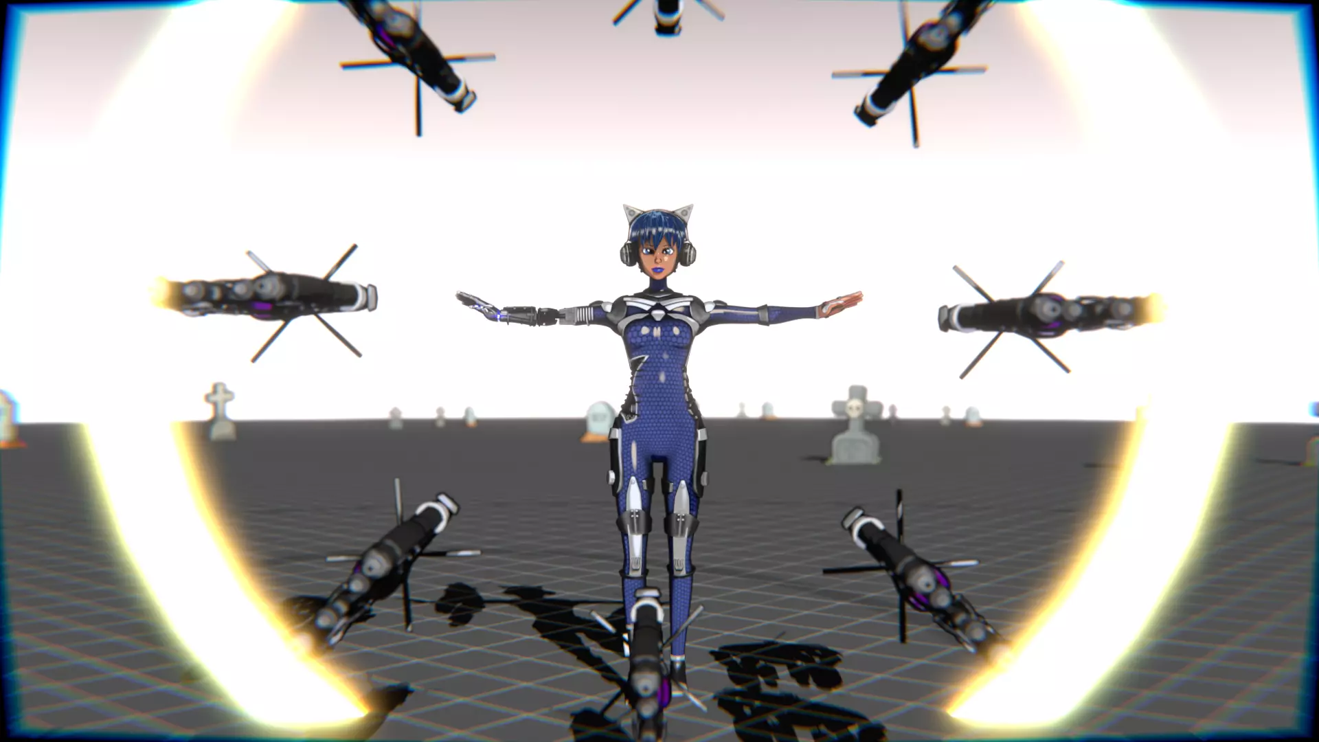 Cyberpunk Cat Ear Robotic Girl Animation Pack Low-poly 3D model_120