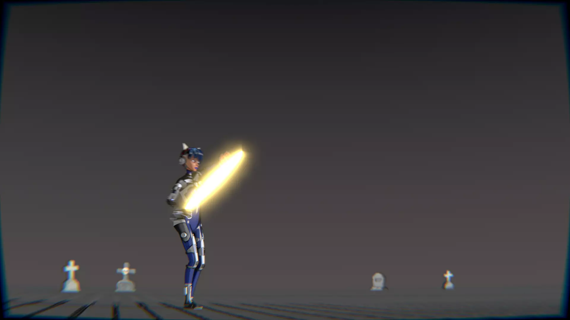 Cyberpunk Cat Ear Robotic Girl Animation Pack Low-poly 3D model_112