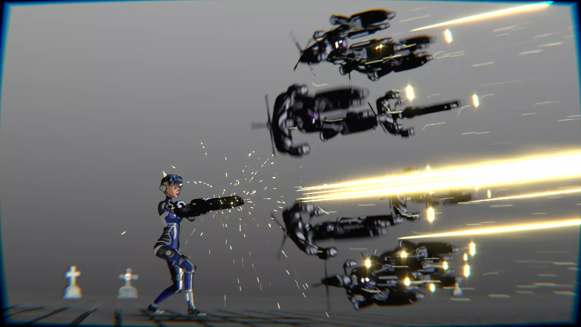 Cyberpunk Cat Ear Robotic Girl Animation Pack Low-poly 3D model_126