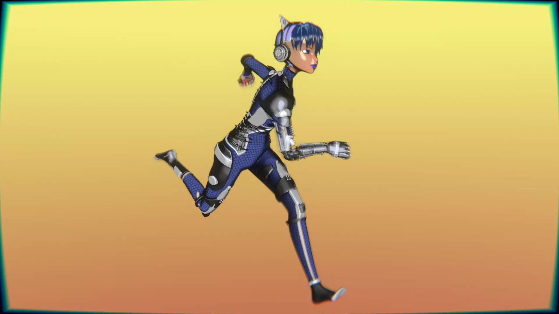 Cyberpunk Cat Ear Robotic Girl Animation Pack Low-poly 3D model_80