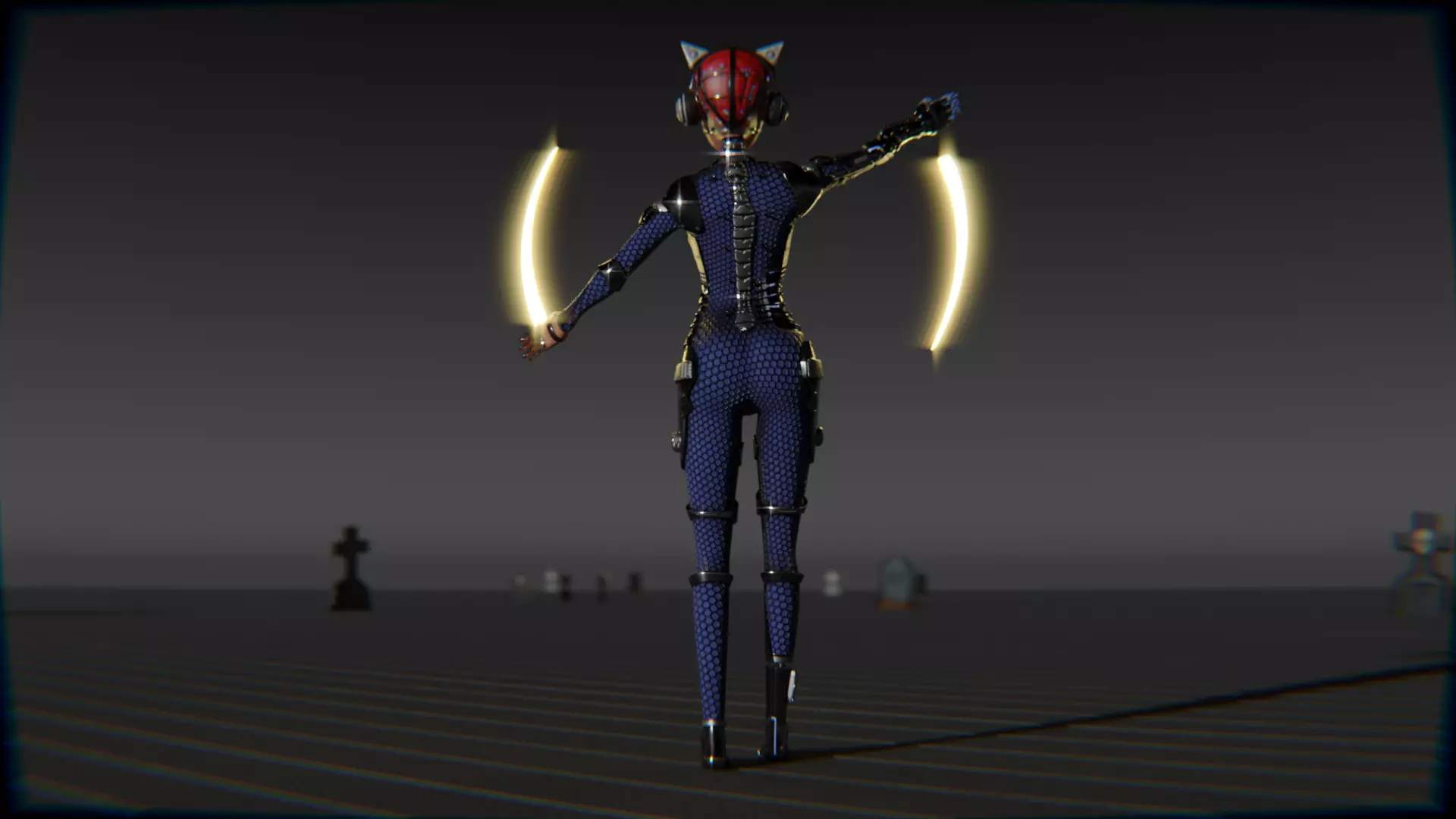 Cyberpunk Cat Ear Robotic Girl Animation Pack Low-poly 3D model_63