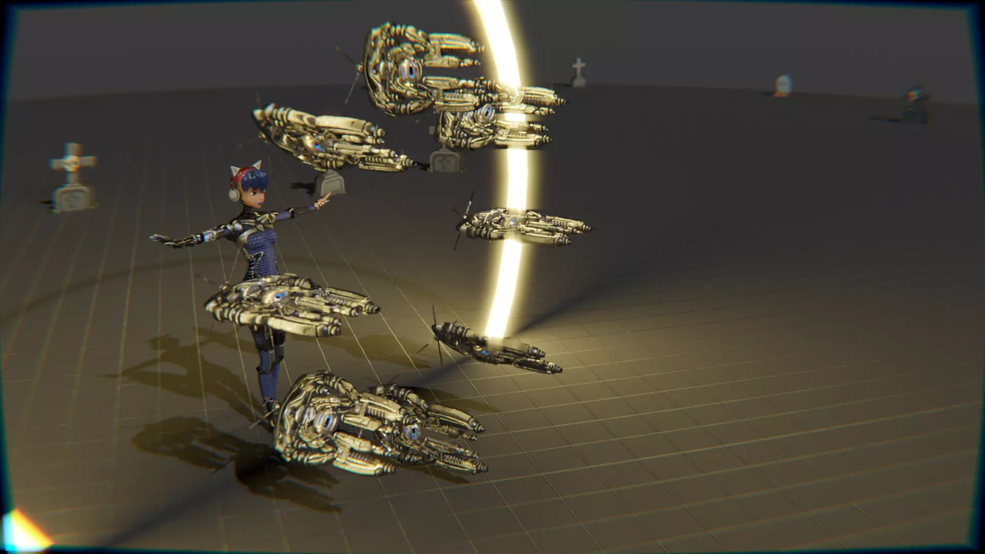 Cyberpunk Cat Ear Robotic Girl Animation Pack Low-poly 3D model_48