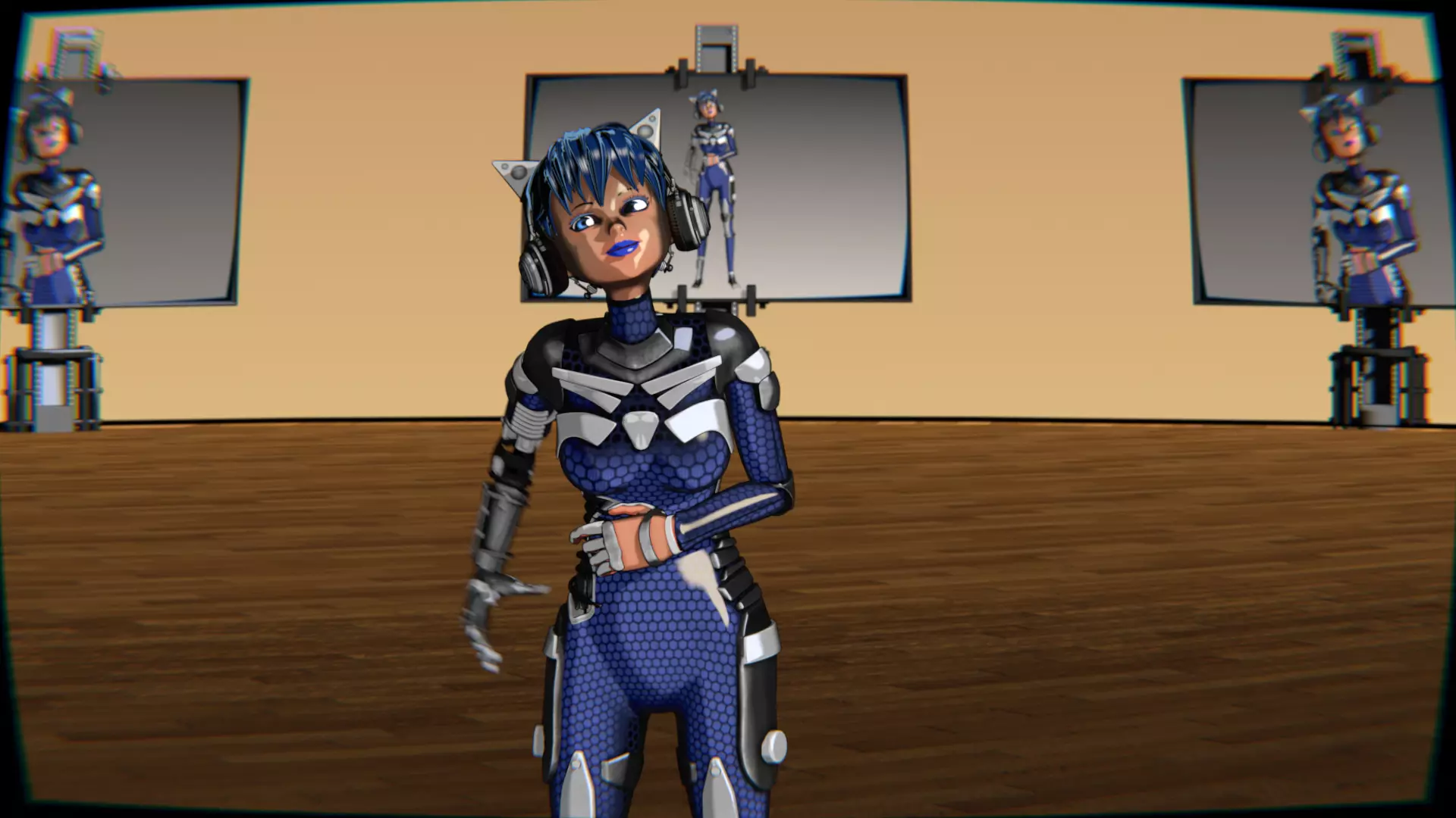 Cyberpunk Cat Ear Robotic Girl Animation Pack Low-poly 3D model_32