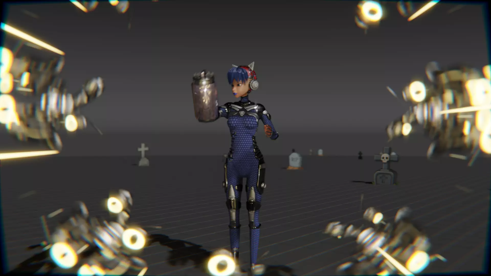 Cyberpunk Cat Ear Robotic Girl Animation Pack Low-poly 3D model_50