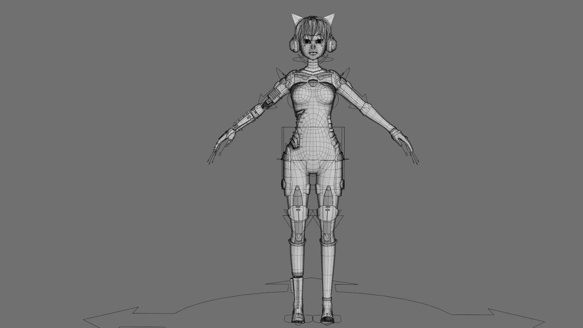 Cyberpunk Cat Ear Robotic Girl Animation Pack Low-poly 3D model_143