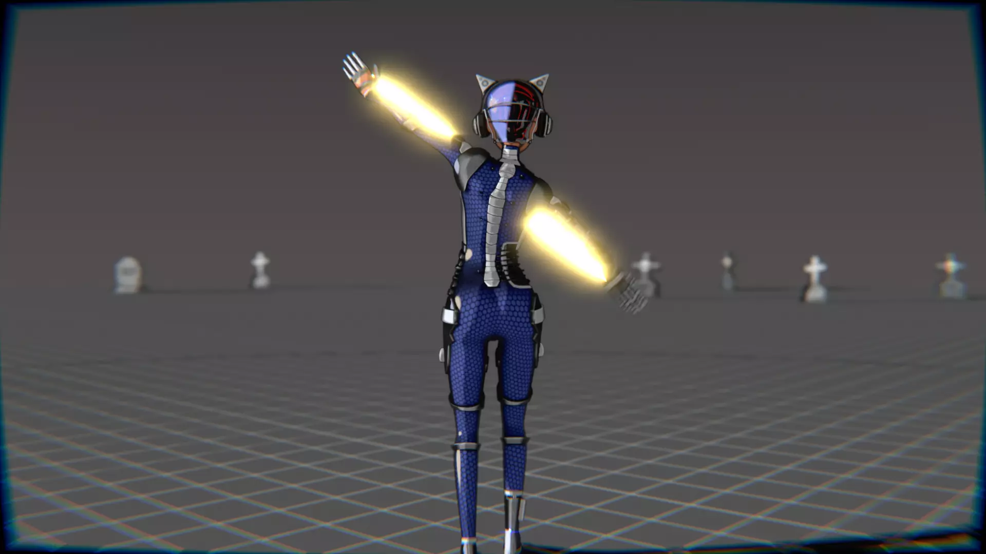 Cyberpunk Cat Ear Robotic Girl Animation Pack Low-poly 3D model_113