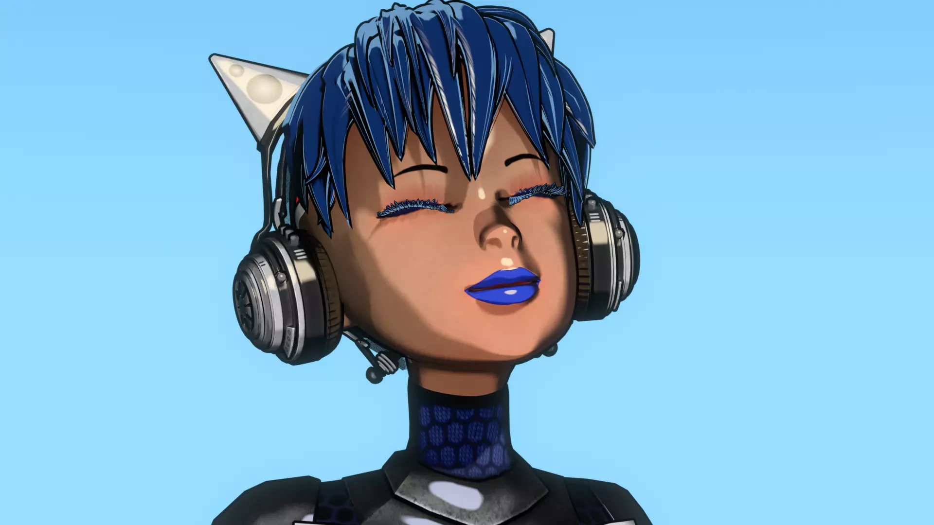 Cyberpunk Cat Ear Robotic Girl Animation Pack Low-poly 3D model_10