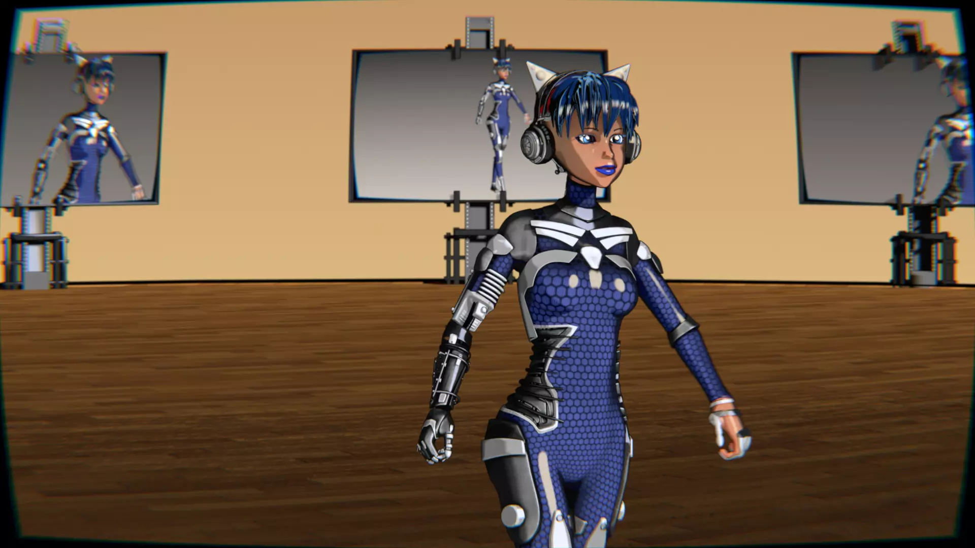 Cyberpunk Cat Ear Robotic Girl Animation Pack Low-poly 3D model_14