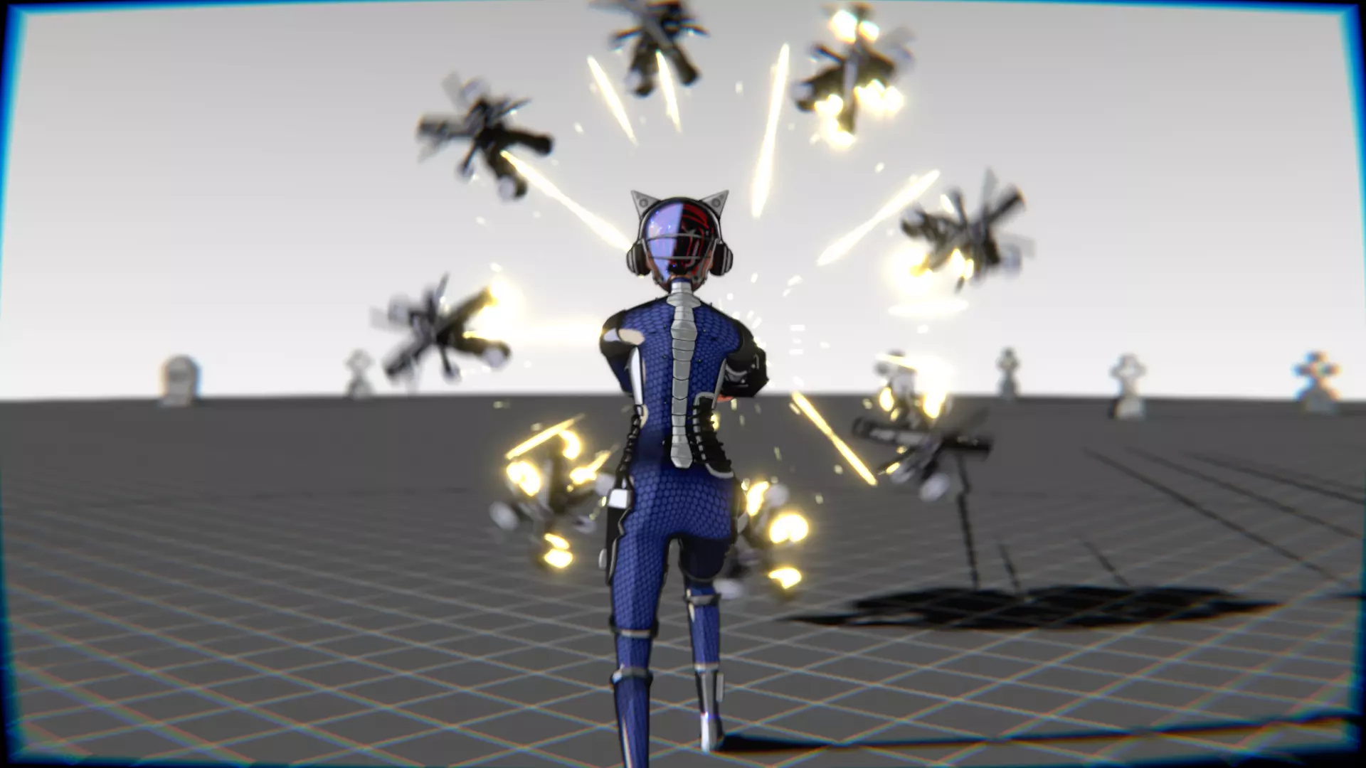 Cyberpunk Cat Ear Robotic Girl Animation Pack Low-poly 3D model_129