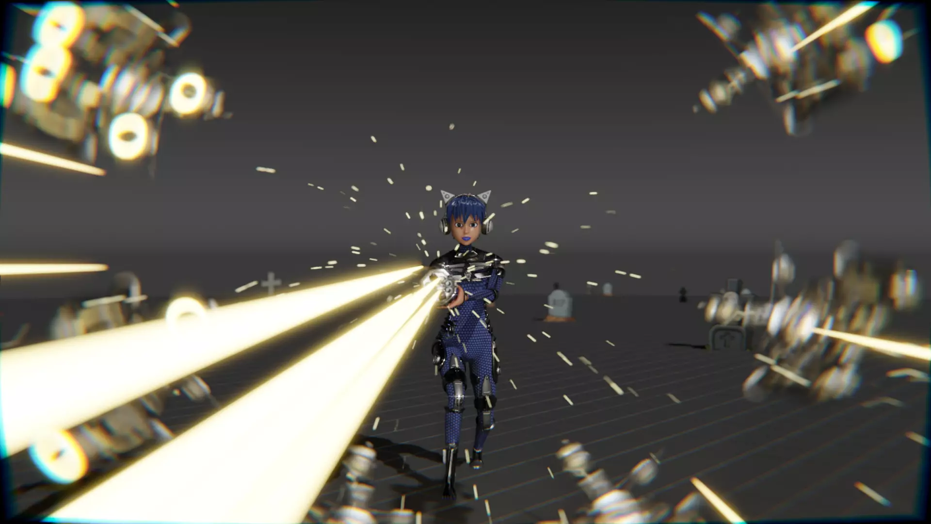 Cyberpunk Cat Ear Robotic Girl Animation Pack Low-poly 3D model_46