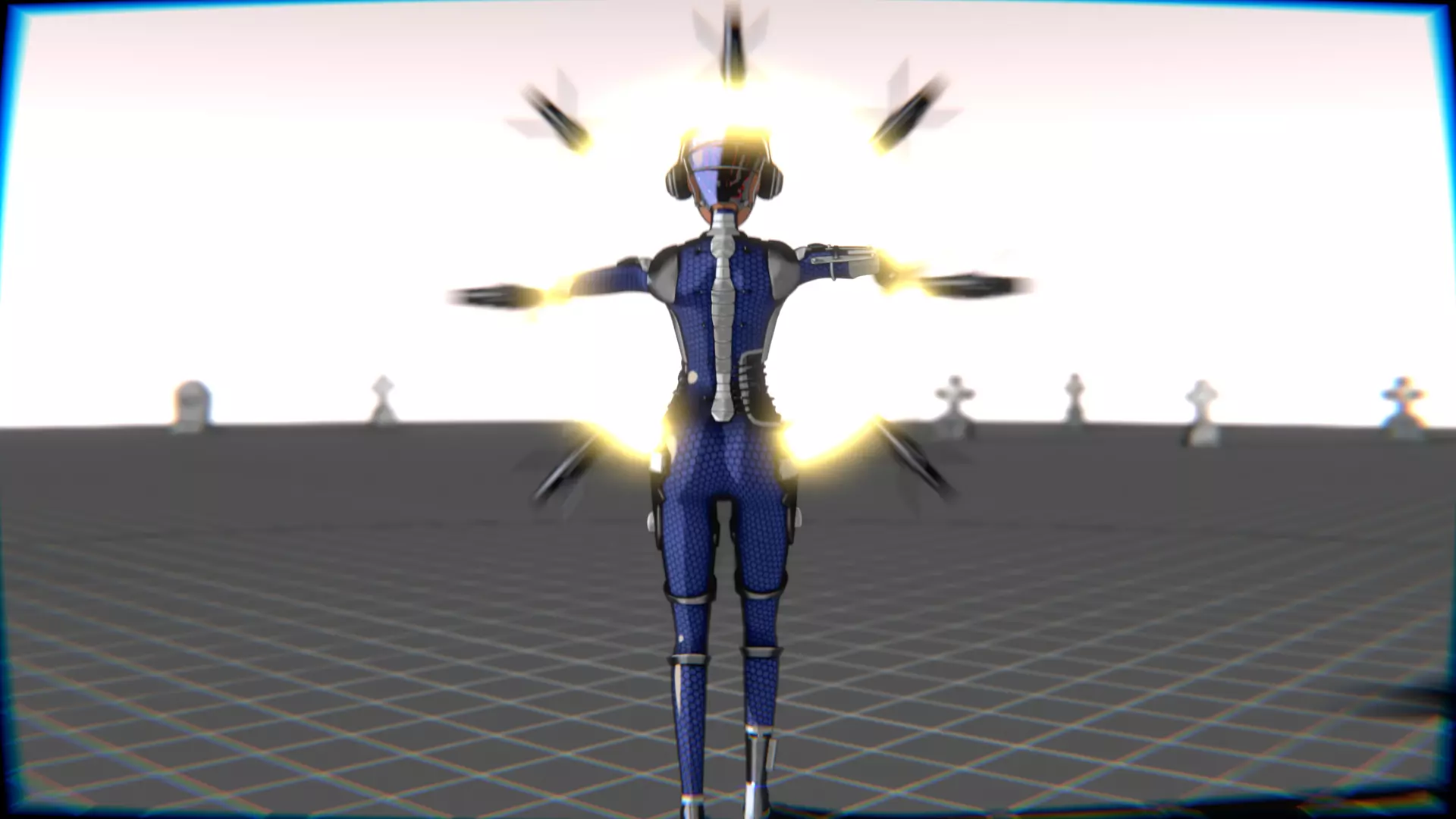 Cyberpunk Cat Ear Robotic Girl Animation Pack Low-poly 3D model_117