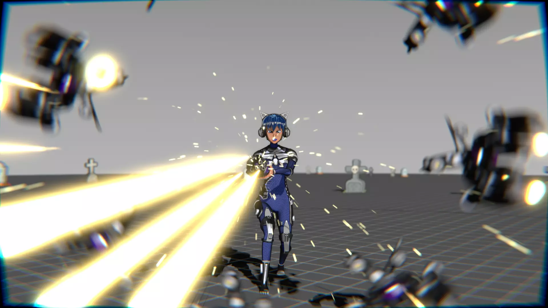 Cyberpunk Cat Ear Robotic Girl Animation Pack Low-poly 3D model_123