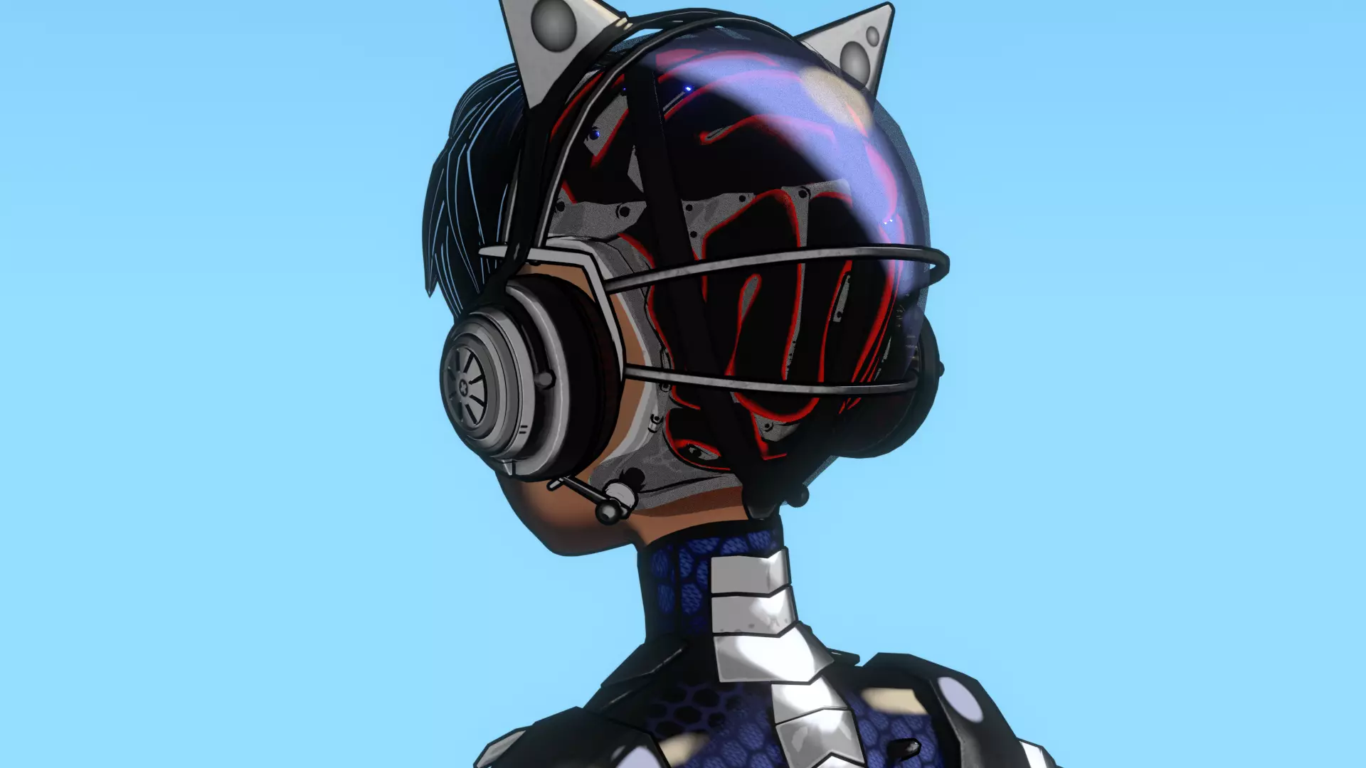 Cyberpunk Cat Ear Robotic Girl Animation Pack Low-poly 3D model_3