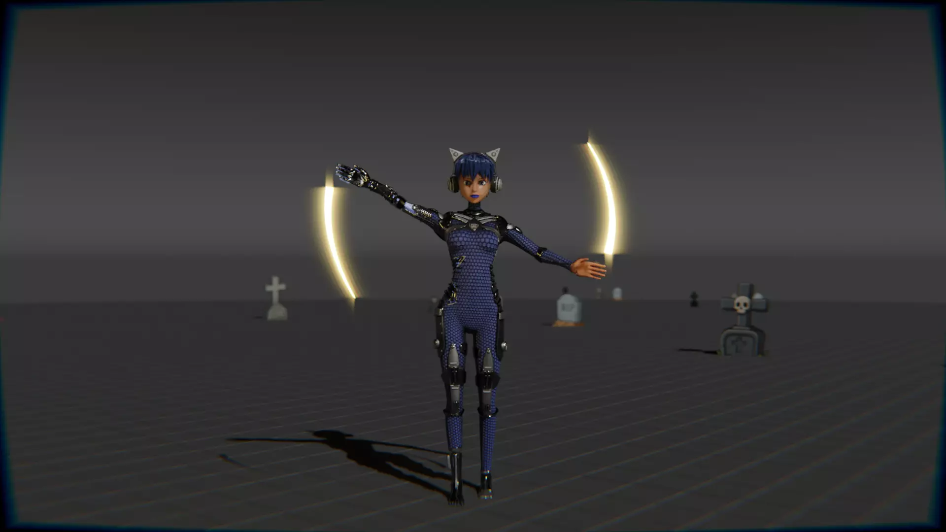 Cyberpunk Cat Ear Robotic Girl Animation Pack Low-poly 3D model_45