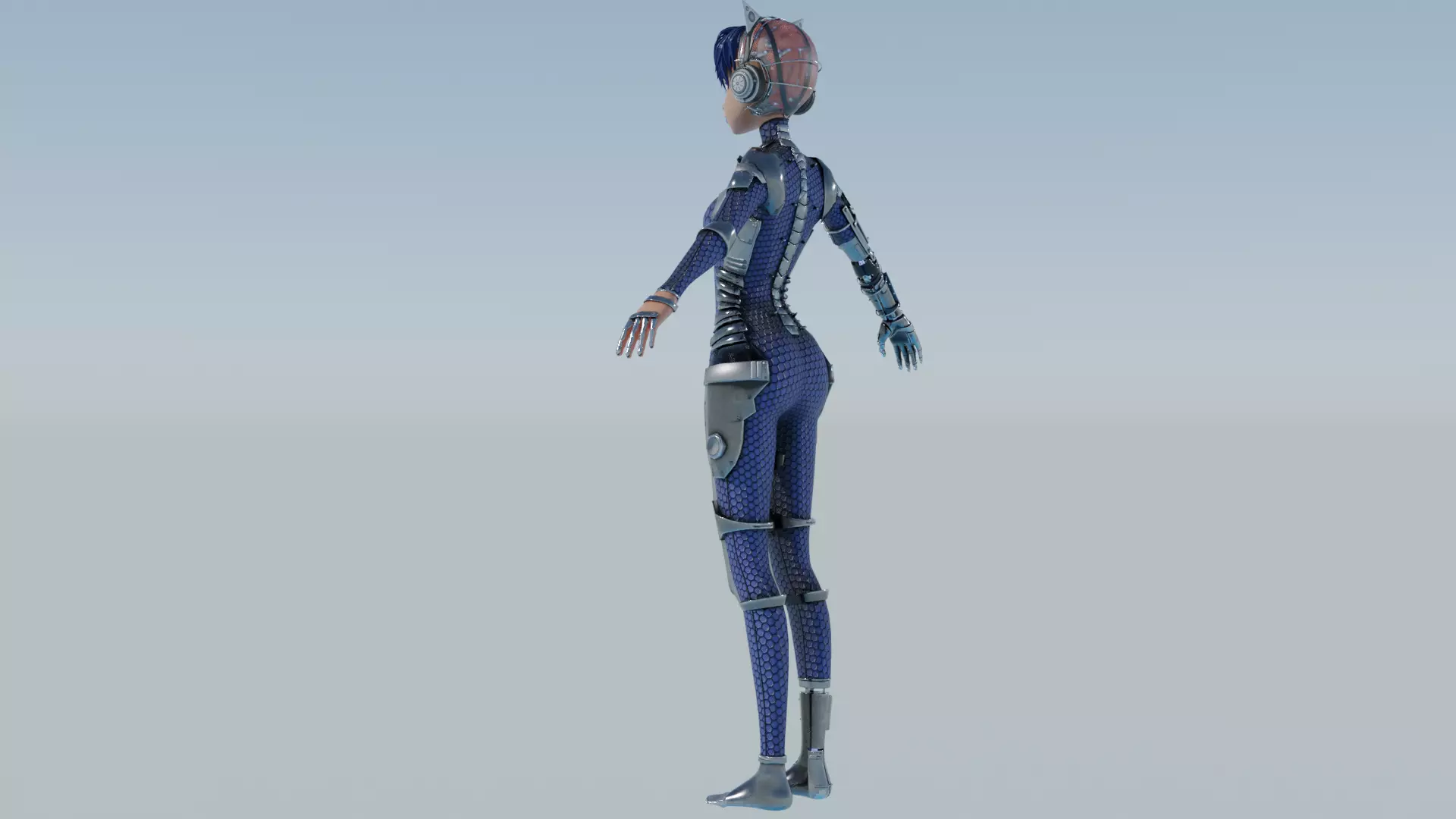 Cyberpunk Cat Ear Robotic Girl Animation Pack Low-poly 3D model_96