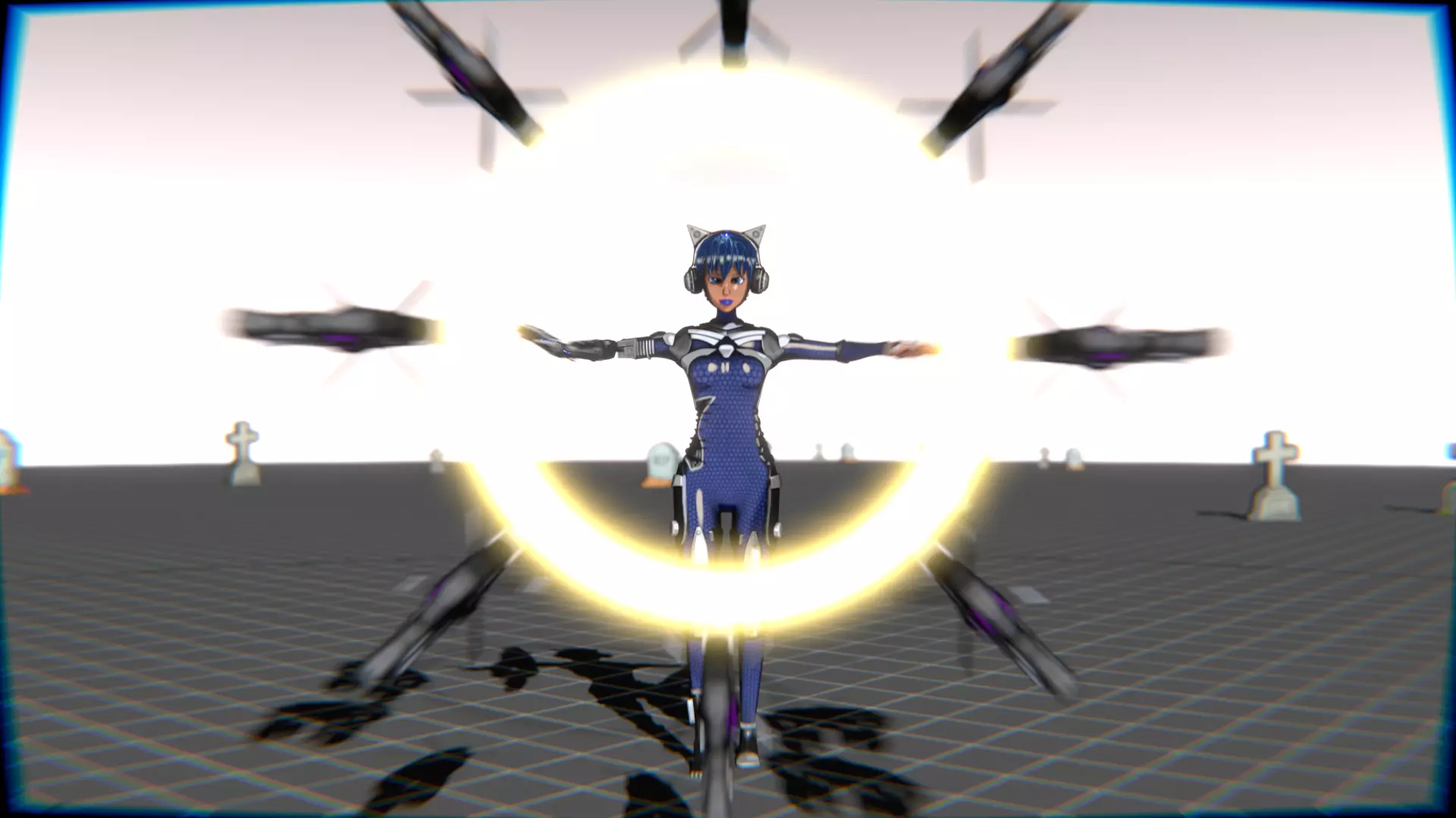 Cyberpunk Cat Ear Robotic Girl Animation Pack Low-poly 3D model_119