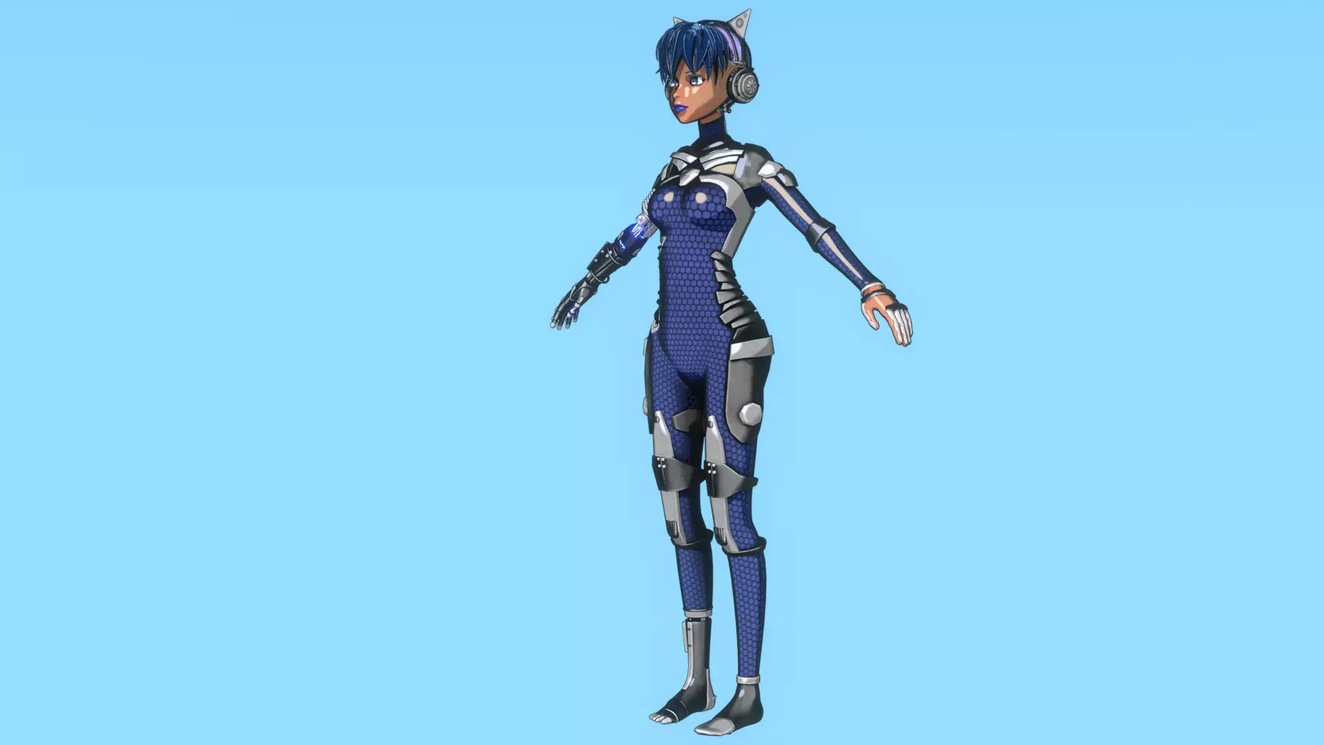 Cyberpunk Cat Ear Robotic Girl Animation Pack Low-poly 3D model_104