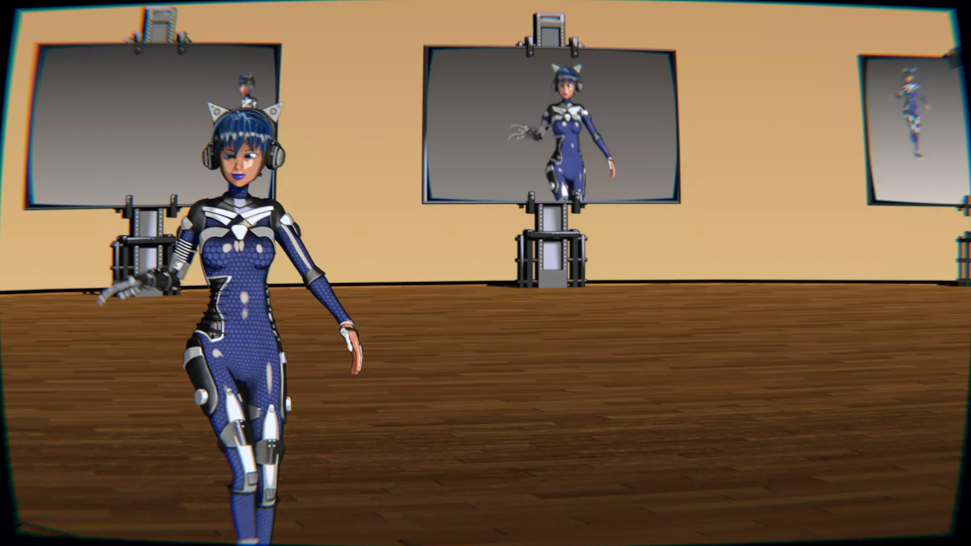 Cyberpunk Cat Ear Robotic Girl Animation Pack Low-poly 3D model_20