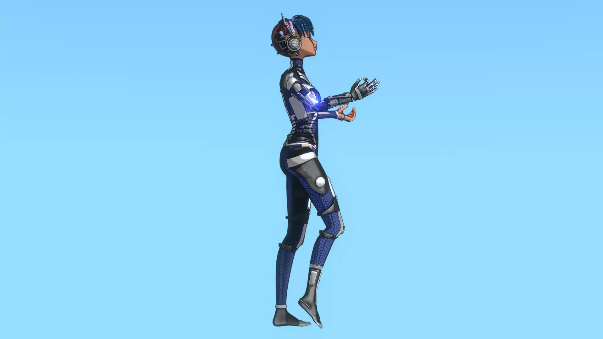 Cyberpunk Cat Ear Robotic Girl Animation Pack Low-poly 3D model_141