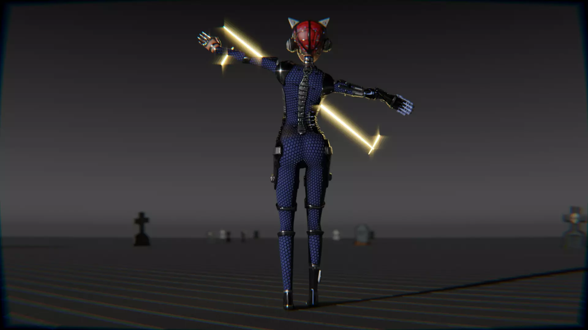 Cyberpunk Cat Ear Robotic Girl Animation Pack Low-poly 3D model_65