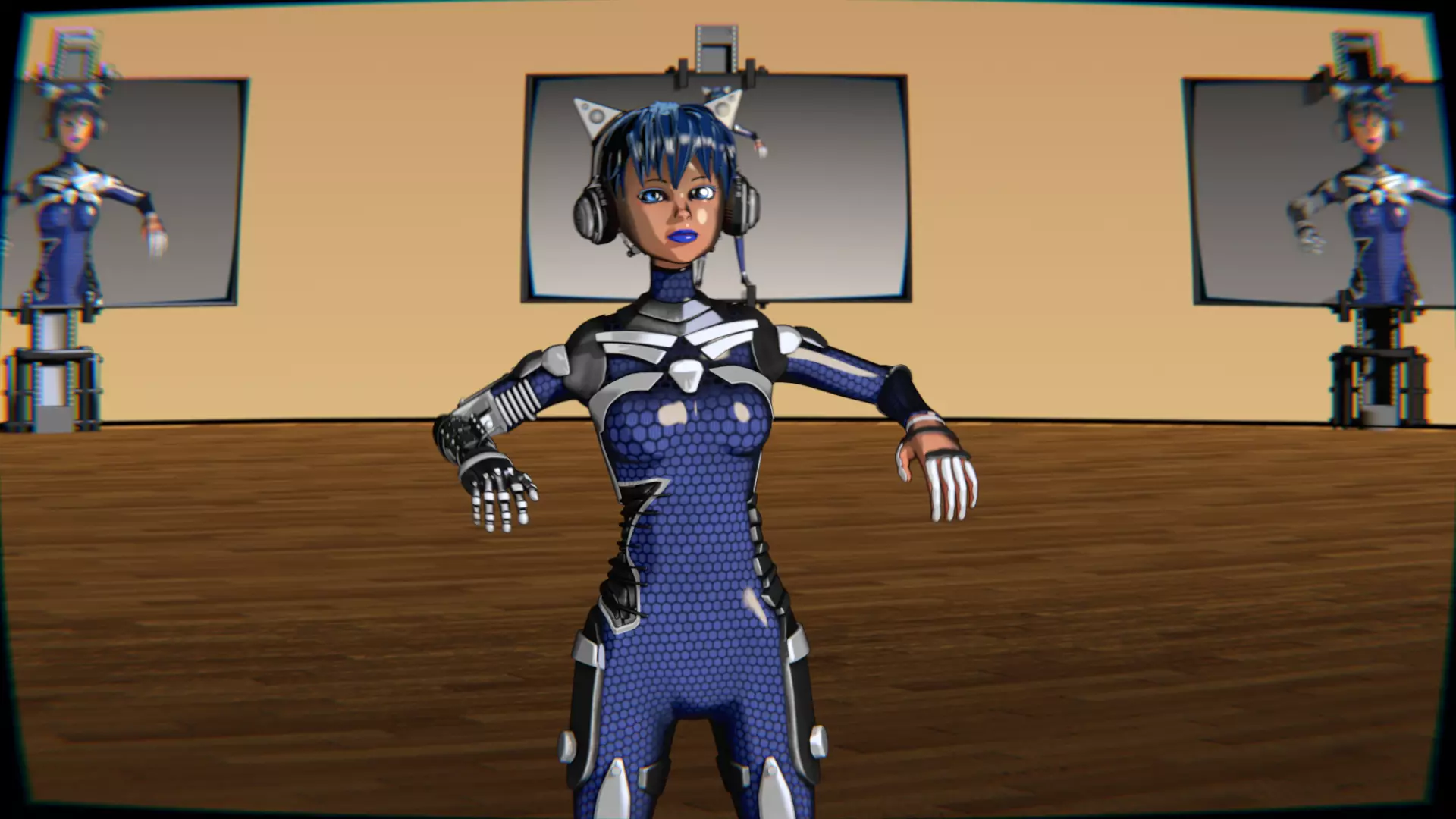 Cyberpunk Cat Ear Robotic Girl Animation Pack Low-poly 3D model_22